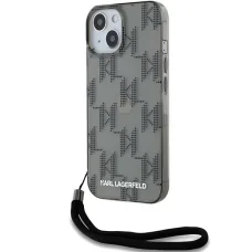  iPhone 15 fekete Karl Lagerfeld IML Mono KL Pattern & Cord tok