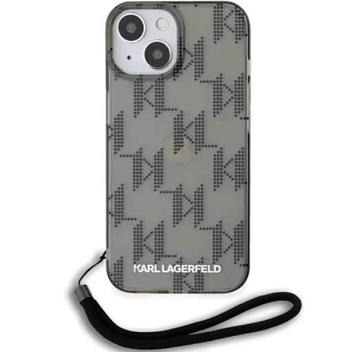  iPhone 15 fekete Karl Lagerfeld IML Mono KL Pattern & Cord tok - 2