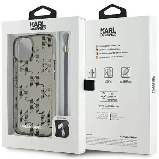  iPhone 15 fekete Karl Lagerfeld IML Mono KL Pattern & Cord tok - 7