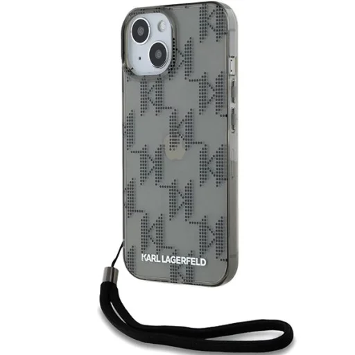  iPhone 15 fekete Karl Lagerfeld IML Mono KL Pattern & Cord tok - 1