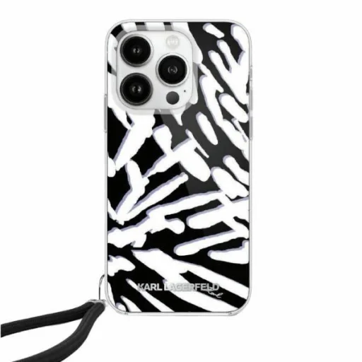  iPhone 15 Fekete Karl Lagerfeld IML Zebra mintázatú tok és zsinór - 1