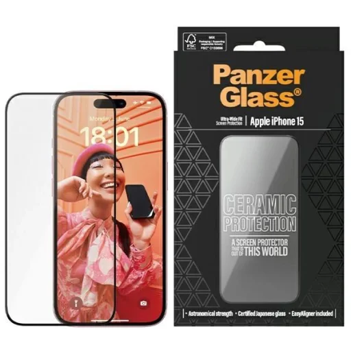 PanzerGlass Ceramic Protection kerámia üvegfólia iPhone 15-höz pozicionálóval - 1