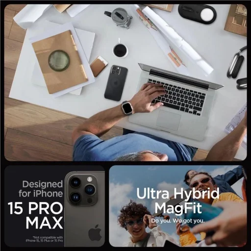  iPhone 15 Pro Max Fagyos Fekete Spigen Ultra Hybrid Mag Magsafe tok - 13