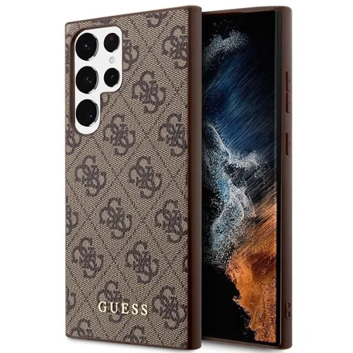 Guess GUHCS23LG4GFBR S23 Ultra S918 barna/barna kemény tok 4G Arany Logó - 1