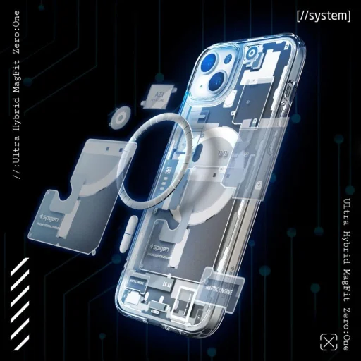  iPhone 15 Plus Fehér (Zero One Minta) Spigen Ultra Hybrid Mag tok MagSafe-hez - 10