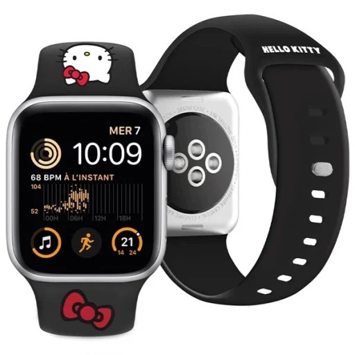 Hello Kitty Szilikon Kitty Fej Szíj Apple Watch 42/44/45/49mm - Fekete - 4
