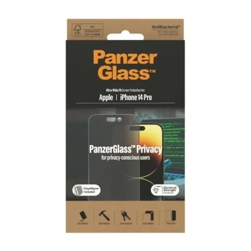 PanzerGlass Ultra-Wide Fit Antibakteriális Privacy Üvegfólia Pozicionálóval iPhone 14 Pro-hoz - 8
