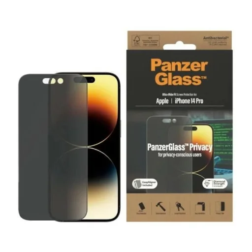 PanzerGlass Ultra-Wide Fit Antibakteriális Privacy Üvegfólia Pozicionálóval iPhone 14 Pro-hoz - 1