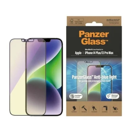 PanzerGlass Ultra-Wide Fit Antibakteriális Edzett Üveg Kék Fény Szűrővel és Pozicionálóval iPhone 14 Plus / 13 Pro Max üvegfólia - 1