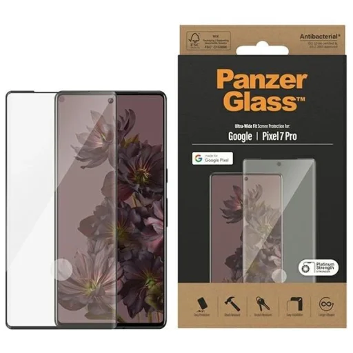 PanzerGlass Ultra-Wide Fit Antibakteriális Edzett Üveg Google Pixel 7 Pro-hoz - Fekete Keret Üvegfólia - 1