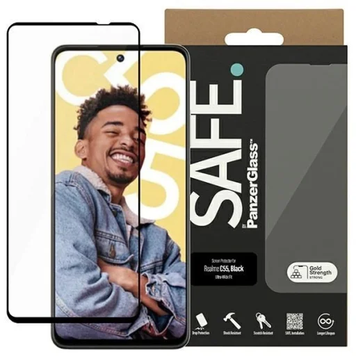SAFE by PanzerGlass Ultra-Wide Fit Edzett Üveg Realme C55-hez - Fekete Kerettel üvegfólia - 1