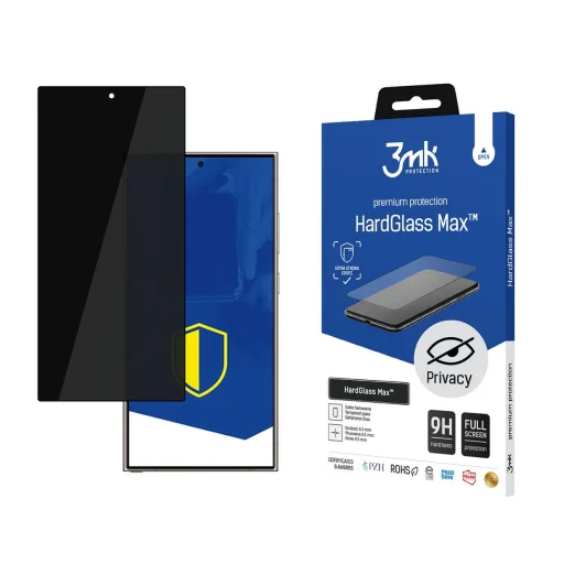 9H 3mk HardGlass Max Privacy™ privátne ochranné tvrdené sklo Samsung Galaxy S24 Ultra puzdro - 1