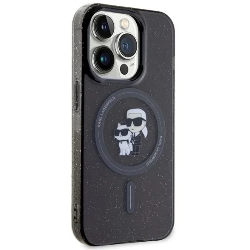  iPhone 15 Pro fekete Karl Lagerfeld Karl&Choupette Glitter MagSafe tok - 4