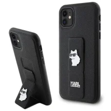 Karl Lagerfeld Gripstand Saffiano Choupette Pins tok iPhone 11 - Fekete