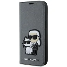 Karl Lagerfeld KLBKP14SSANKCPG iPhone 14 6,1" fliptok ezüst/ezüst Saffiano Karl & Choupette