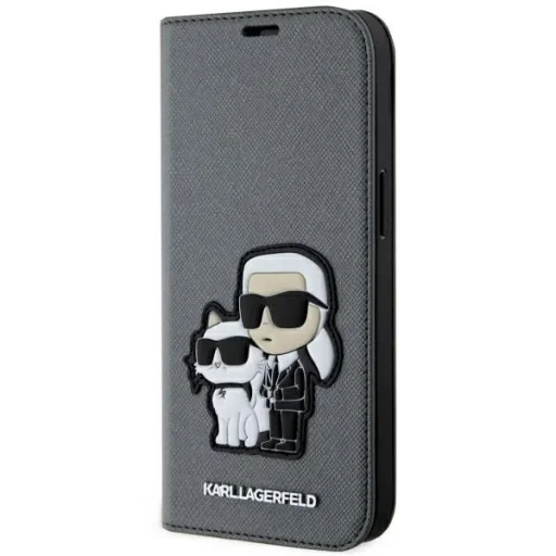 Karl Lagerfeld KLBKP14SSANKCPG iPhone 14 6,1" fliptok ezüst/ezüst Saffiano Karl & Choupette - 1