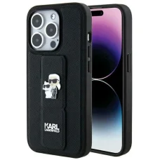 Karl Lagerfeld Gripstand Saffiano Karl&Choupette Pin tok iPhone 14 Pro - fekete
