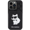  iPhone 15 Pro Max Karl Lagerfeld Saffiano Cardslots és Állványos Monogram Choupette tok - Fekete - 3