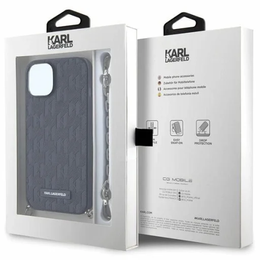 Karl Lagerfeld KLHCP14SSACKLHPK iPhone 14 6.1" fekete/fekete kemény tok Saffiano Monogram Chain - 7