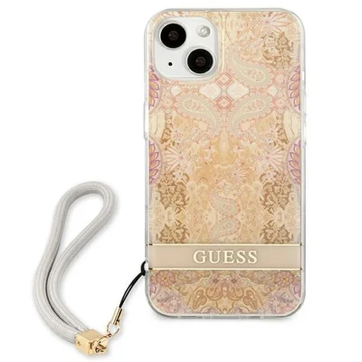 Guess GUHCP13SHFLSD iPhone 13 mini 5.4" arany/arany kemény tok Flower Strap tok - 3