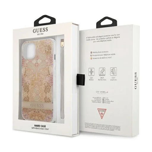 Guess GUHCP13SHFLSD iPhone 13 mini 5.4" arany/arany kemény tok Flower Strap tok - 8