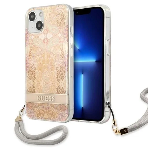 Guess GUHCP13SHFLSD iPhone 13 mini 5.4" arany/arany kemény tok Flower Strap tok - 1