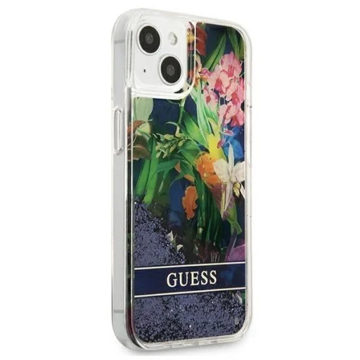 Guess GUHCP13SLFLSB iPhone 13 mini 5.4" kék/kék keménytok Flower Liquid Glitter tok - 2