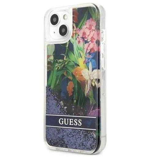 Guess GUHCP13SLFLSB iPhone 13 mini 5.4" kék/kék keménytok Flower Liquid Glitter tok - 3