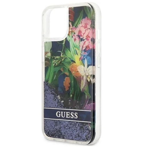 Guess GUHCP13SLFLSB iPhone 13 mini 5.4" kék/kék keménytok Flower Liquid Glitter tok - 6