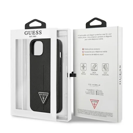 Guess GUHCP13SPSATLK iPhone 13 mini 5,4" fekete / fekete keménytok SaffianoTriangle Logo tok - 8