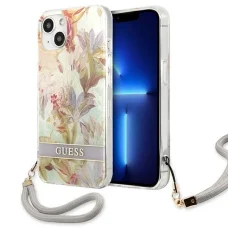 Guess GUHCP13SHFLSU iPhone 13 mini 5.4" lila/lila keménytok Flower Strap