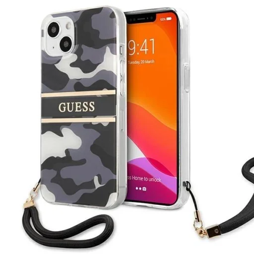 Guess GUHCP13SKCABBK iPhone 13 mini 5.4" fekete/fekete kemény tok Camo Strap Collection - 1