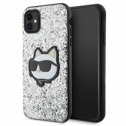 Karl Lagerfeld KLHCN61G2CPS iPhone 11 6.1" ezüst/ezüst kemény tok Glitter Choupette Patch tok - 1