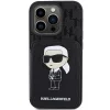  iPhone 15 Pro Max fekete Karl Lagerfeld Saffiano Cardslots és Állványos Monogram Ikonik Patch tok thumbnail