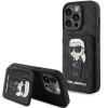  iPhone 15 Pro Karl Lagerfeld Saffiano Cardslots and Stand Monogram Ikonik Patch tok - fekete