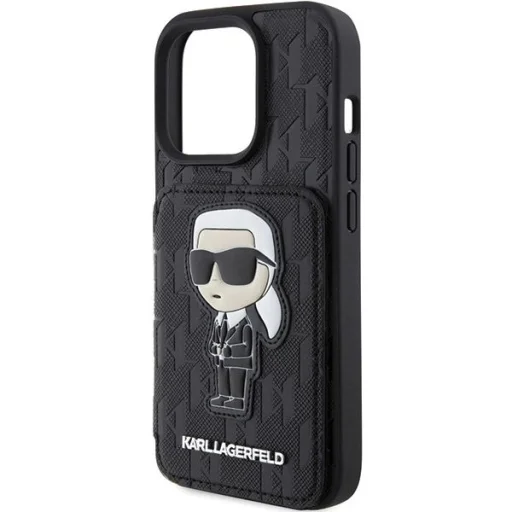  iPhone 15 Pro Max fekete Karl Lagerfeld Saffiano Cardslots és Állványos Monogram Ikonik Patch tok - 6
