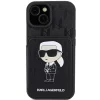  iPhone 15 Fekete Karl Lagerfeld Saffiano Cardslots és Állvány Monogram Ikonik Patch tok thumbnail