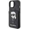  iPhone 15 Fekete Karl Lagerfeld Saffiano Cardslots és Állvány Monogram Ikonik Patch tok thumbnail