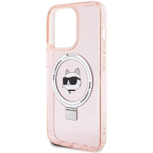  iPhone 15 Pro 6.1" pink/pink Karl Lagerfeld KLHMP15LHMRSCHP tok Ring Stand Choupette Head MagSafe - 6