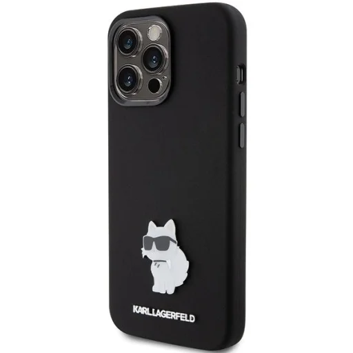  iPhone 15 Pro Max Karl Lagerfeld Szilikon Choupette Metal Pin tok - fekete - 2