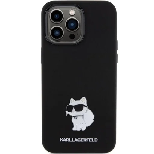  iPhone 15 Pro Max Karl Lagerfeld Szilikon Choupette Metal Pin tok - fekete - 3