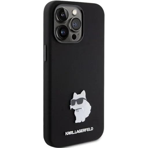  iPhone 15 Pro Max Karl Lagerfeld Szilikon Choupette Metal Pin tok - fekete - 4