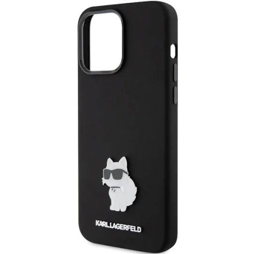  iPhone 15 Pro Max Karl Lagerfeld Szilikon Choupette Metal Pin tok - fekete - 6