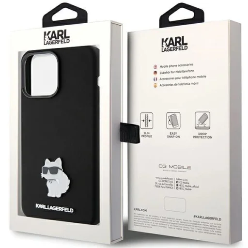  iPhone 15 Pro Max Karl Lagerfeld Szilikon Choupette Metal Pin tok - fekete - 8