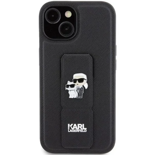  iPhone 15 Plus / 14 Plus fekete Karl Lagerfeld Gripstand Saffiano Karl&Choupette Pins tok - 3