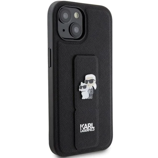  iPhone 15 Plus / 14 Plus fekete Karl Lagerfeld Gripstand Saffiano Karl&Choupette Pins tok - 4