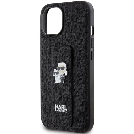  iPhone 15 Plus / 14 Plus fekete Karl Lagerfeld Gripstand Saffiano Karl&Choupette Pins tok - 6