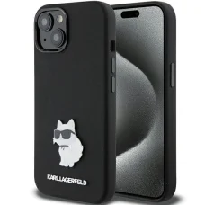  iPhone 15 Plus / 14 Plus fekete Karl Lagerfeld Silicone Choupette Metal Pin tok