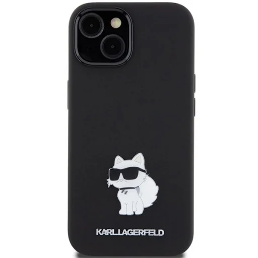 iPhone 15 Plus / 14 Plus fekete Karl Lagerfeld Silicone Choupette Metal Pin tok - 3