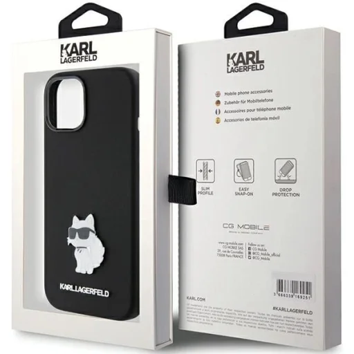  iPhone 15 Plus / 14 Plus fekete Karl Lagerfeld Silicone Choupette Metal Pin tok - 8